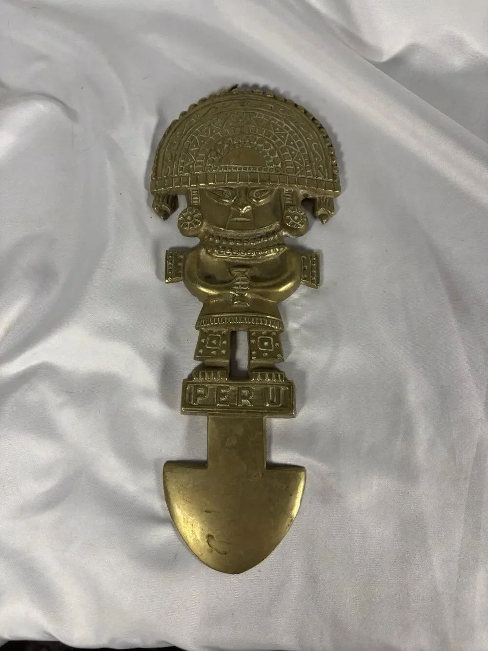 VTG Peruvian Inca Brass Tumi knife Wall Hanging Decor Peru Deity 10.5